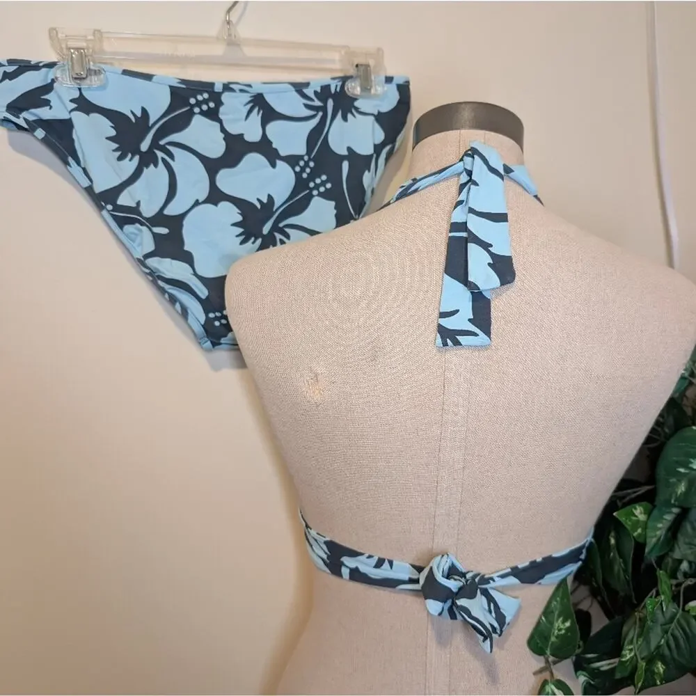 Carve Designs Blue Floral Hibiscus Halter Bikini Top & Bottom Set Sz M - Picture 3 of 8